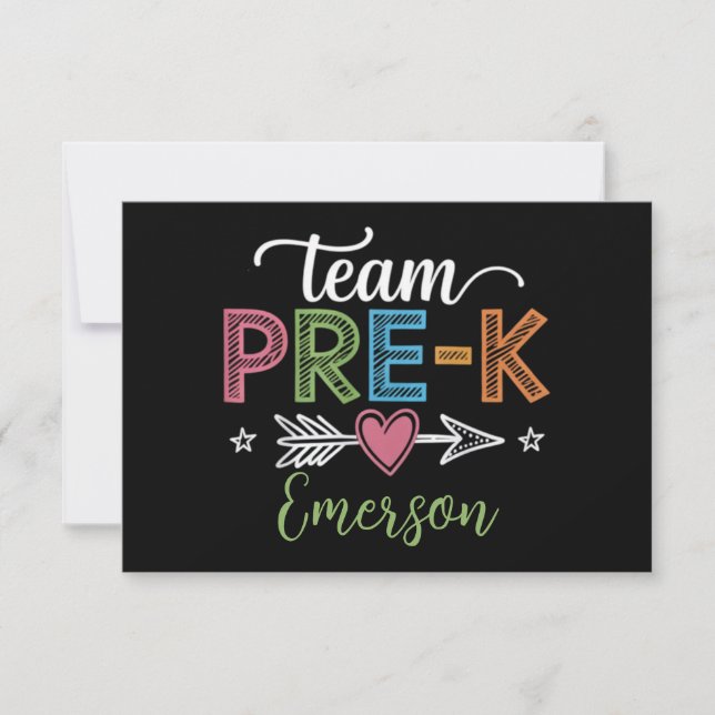 Carte De Remerciements Nom personnalisé Team Pré-K Pré-School Teacher (Devant)