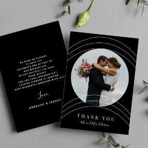 Carte De Remerciements Nom photo moderne script noir et blanc mariage