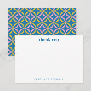 Carte De Remerciements Noms de Mariages modernes de couleur bleu rétro