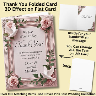 Carte De Remerciements Noms & Message sur Roses Roses et Colombes Mariage