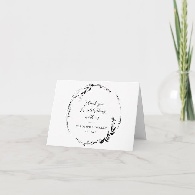 Carte De Remerciements Noms personnalisés des Mariages de couronnes flora (Devant)