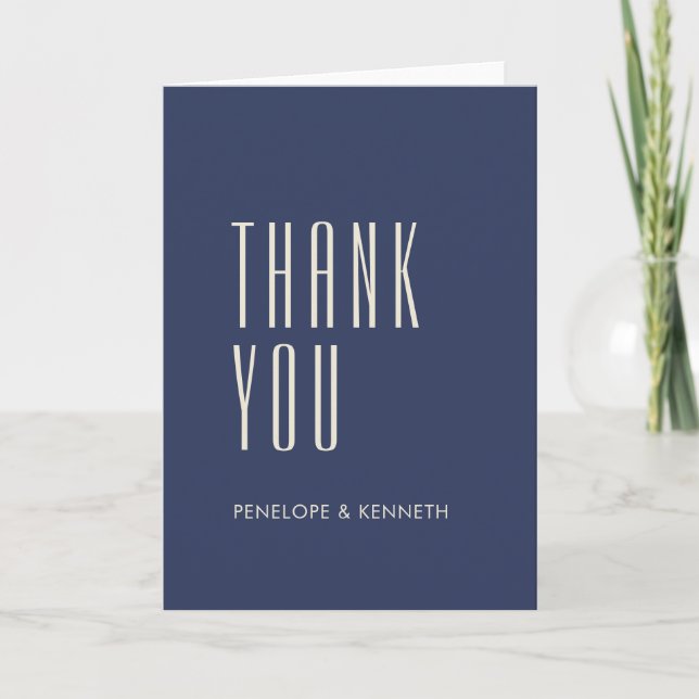 Carte De Remerciements Noms personnalisés simples rétro Mariage Marine Bl (Devant)
