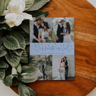 Carte De Remerciements Nos cœurs sont pleins Photo de mariage Bleu glacé