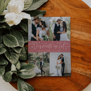 Carte De Remerciements Nos cœurs sont pleins Photo de mariage rose