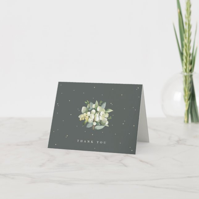 Carte De Remerciements Note du Mariage Green Snowberry+Eucalyptus (Devant)