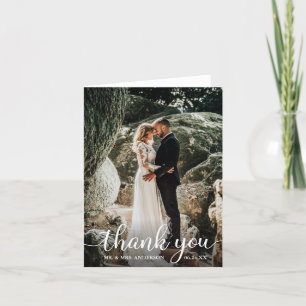 Carte De Remerciements Note photo du Mariage de calligraphie rustique mod