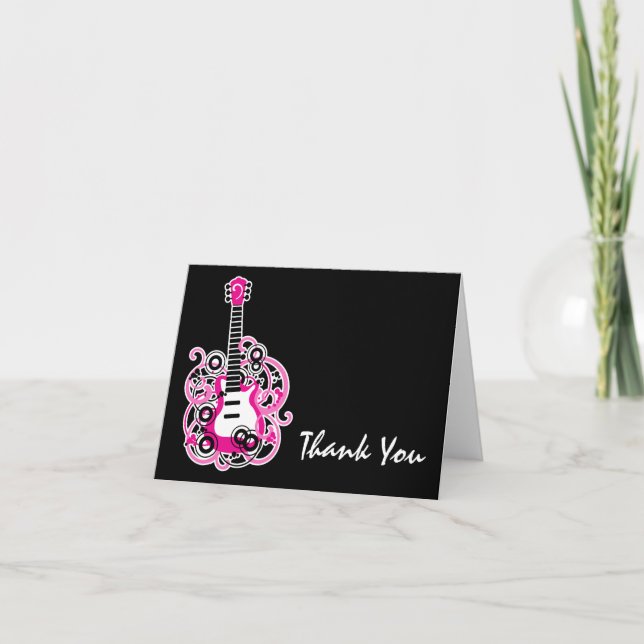 Carte De Remerciements Note Rock Star Guitar Pink and Black Thank You (Devant)