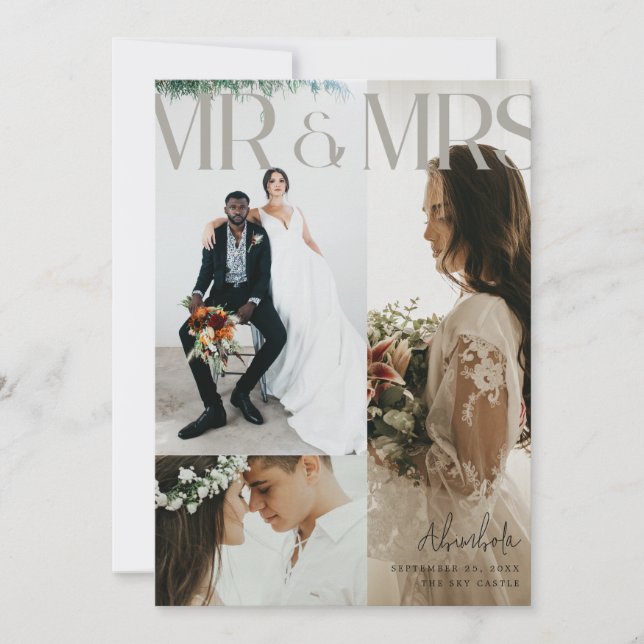 Carte De Remerciements Note W de Mariage multi-photo chic (Devant)