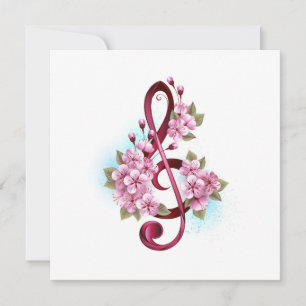 Carte De Remerciements Notes de clé de sol musicales avec fleurs de Sakur