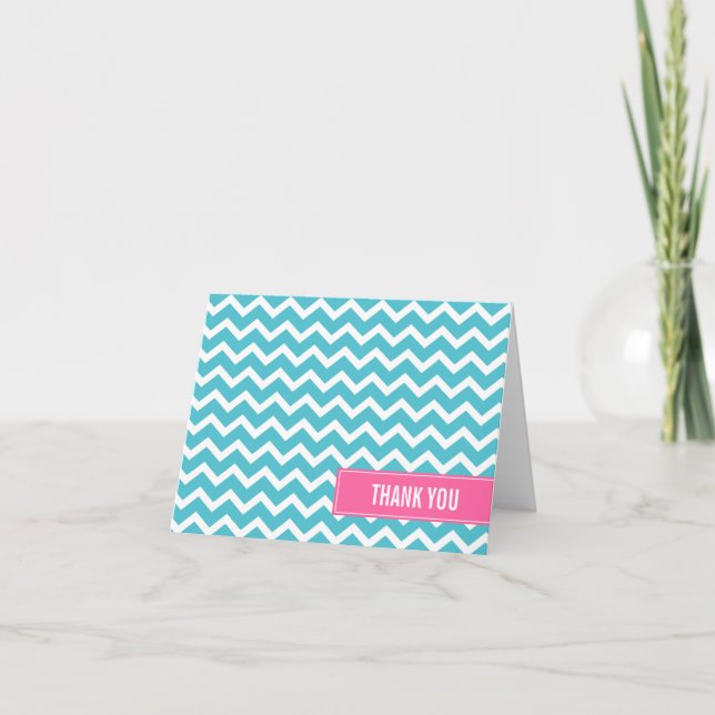 Carte De Remerciements Notes de remerciement du Motif turquoise Chevrons (Devant)