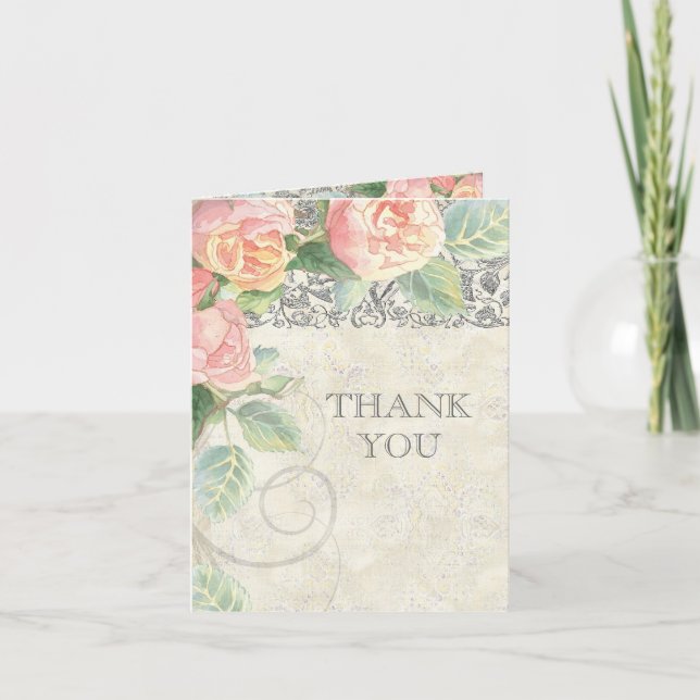 Carte De Remerciements Notes de remerciement du Rose anglais et de Silver (Devant)