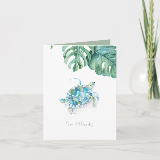 Carte De Remerciements Notes de remerciements tropicales Aquarelle Tortue (Devant)