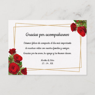 Carte De Remerciements Notes de table Rose Cramoisie Réception Espagnole