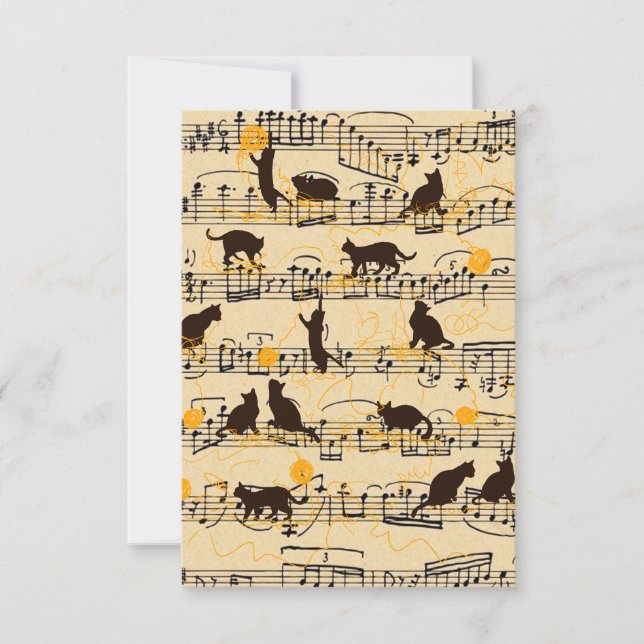 Carte De Remerciements Notes musicales et chatons (Devant)