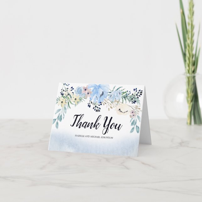 Carte De Remerciements Notes Personnalisées Fleuristes Aquarelle Bleue (Devant)