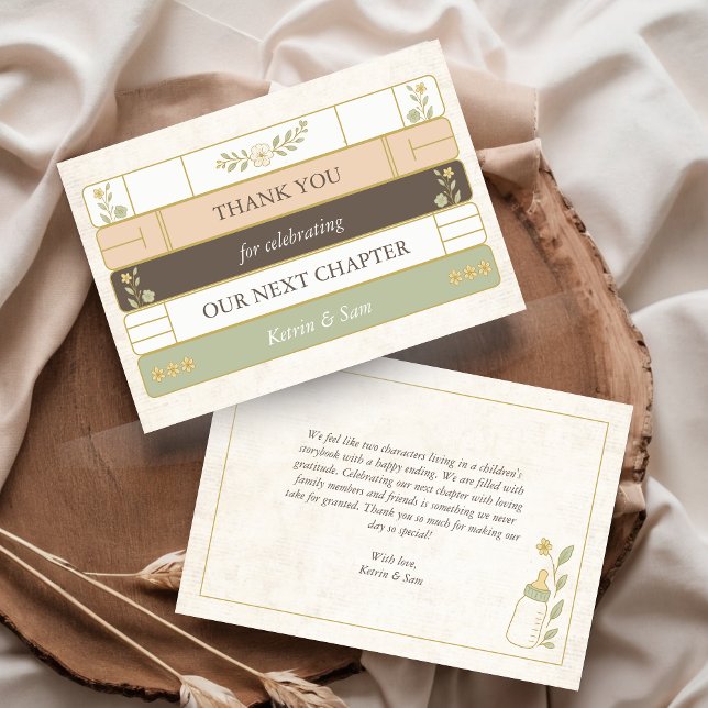 Carte De Remerciements Notre Baby shower de livre d'histoire de chapitre  (Our next chapter Storybook Baby Shower Thank You Card, Vintage Unique Design with Floral Details)