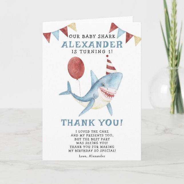 Carte De Remerciements Notre Bébé Requin 1er Anniversaire sous la mer (Devant)