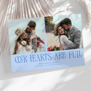 Carte De Remerciements Notre cœur est plein Photo de mariage bleu givré 