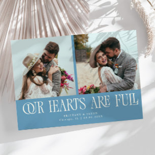 Carte De Remerciements Notre cœur est plein Photo de mariage en bleu deni