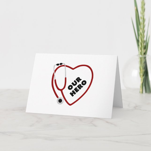 Carte De Remerciements Notre Hero Infirmière Docteur Coeur Rouge Stethosc (Devant)