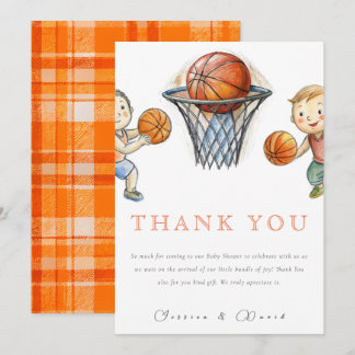 Carte De Remerciements Notre petit Baby shower de basket-ball de petite t