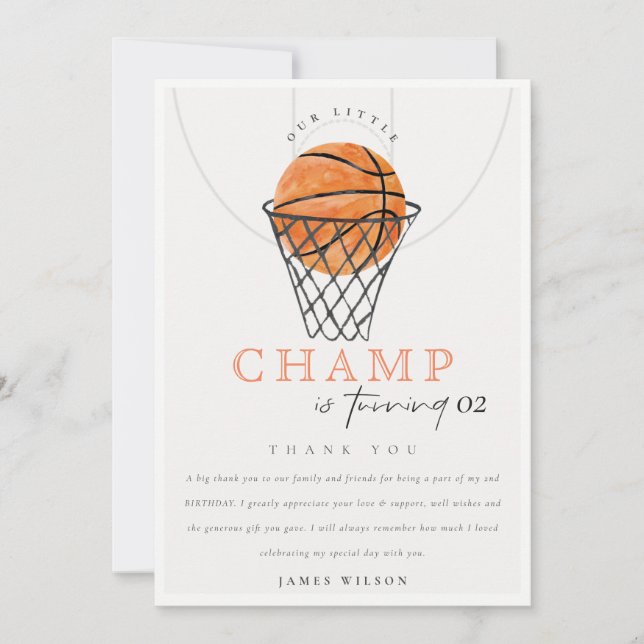 Carte De Remerciements Notre petit champion de basket-ball Anniversaire d (Devant)