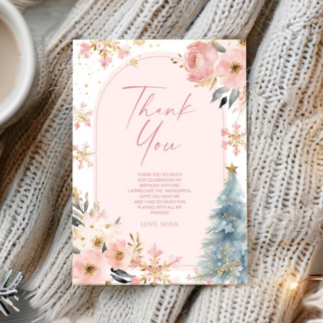 Carte De Remerciements Notre Petit Flocon de neige rose fête d'anniversai (Créateur téléchargé)
