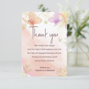 Carte De Remerciements Notre Petite Aquarelle Papillon Pink Purple Gold