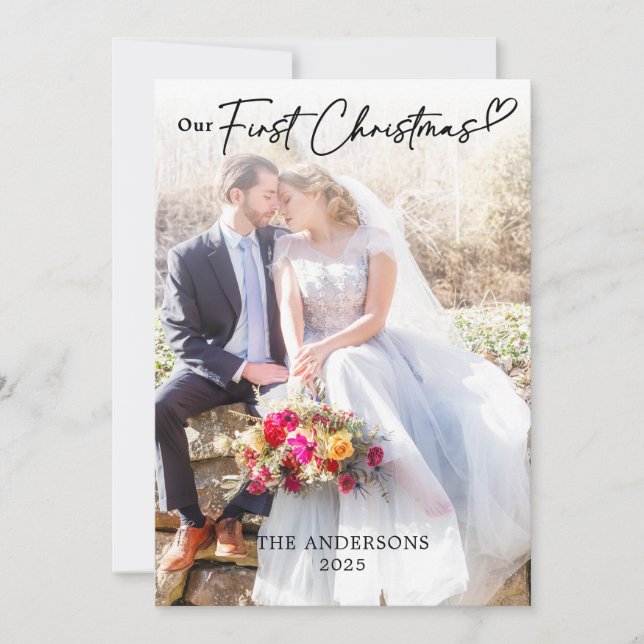 Carte De Remerciements Notre premier Mariage de Noël (Devant)