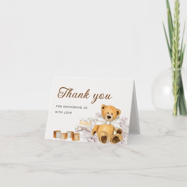Carte De Remerciements Nous pouvons attendre avant le Baby shower d'ours  (Devant)