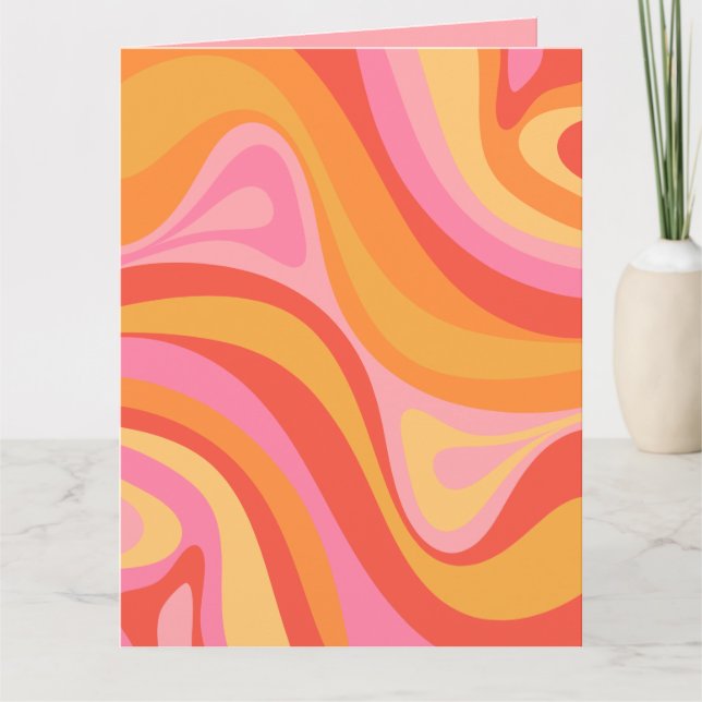Carte De Remerciements Nouveau Groove Retro Abstrait Motif rose et orange (Devant)
