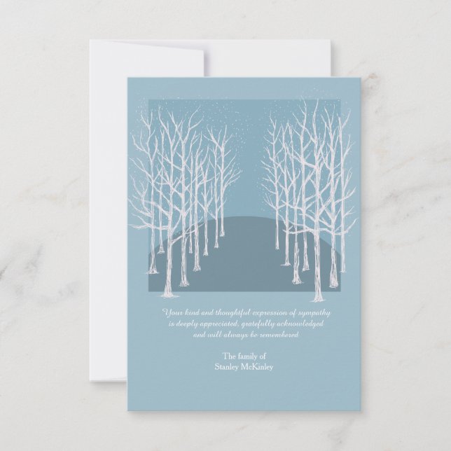 Carte de remerciements nu d'enterrement d'arbres (Devant)
