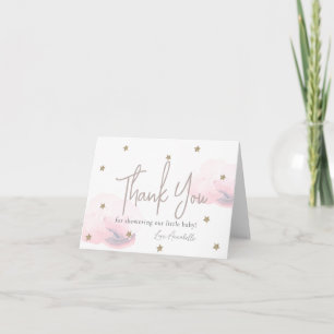 Carte De Remerciements Nuages roses et étoiles d'or Baby shower d'aquarel