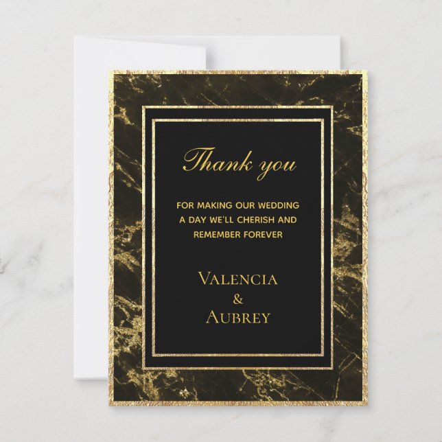 Carte De Remerciements Nuits En Granite & Mariage Or (Devant)