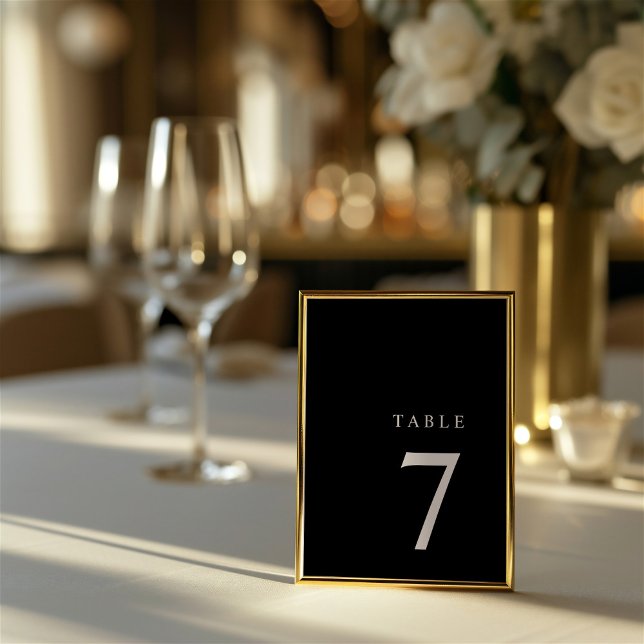 Carte De Remerciements Numéro minimaliste de table noire et blanche moder (Modern Minimalist Black & White Table Number)