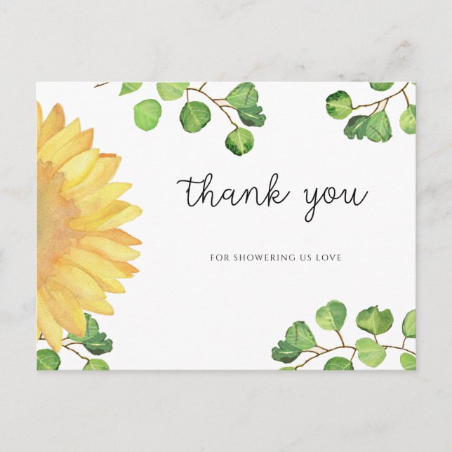 Carte de remerciements nuptiale de tournesol aquar (Devant)