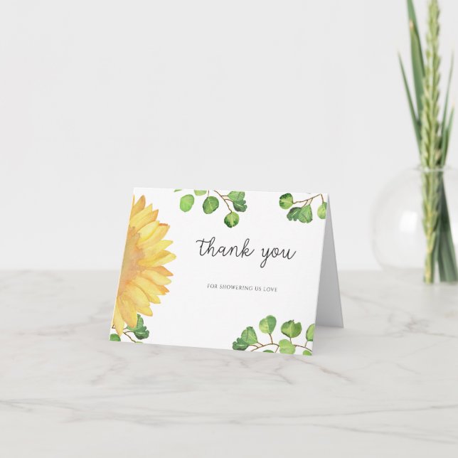Carte de remerciements nuptiale de tournesol aquar (Devant)