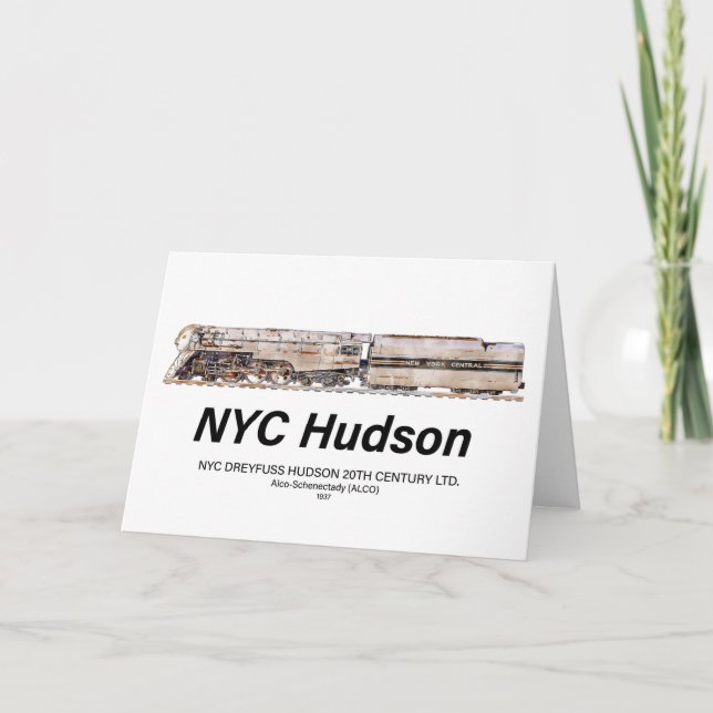 Carte De Remerciements NYC Dreyfuss Hudson Steam Locomotive. Profile (Devant)