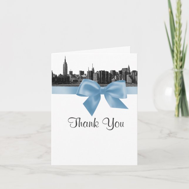 Carte De Remerciements NYC Wide Skyline Etched Light Blue Thank You (Devant)