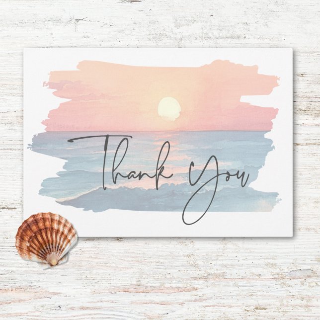 Carte De Remerciements Ocean moderne Sunset Watercolor Beach Wedding (Modern Ocean Sunset Watercolor Beach Wedding Thank You Card)