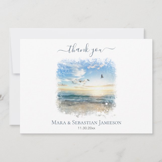 Carte De Remerciements *~* Ocean Sea Beach Peinture AR7 Mariage (Devant)