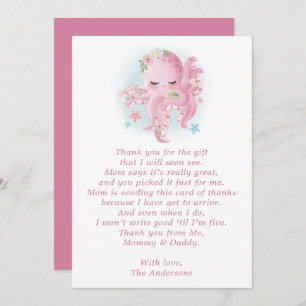 Carte de remerciements octopus rose Baby shower d'