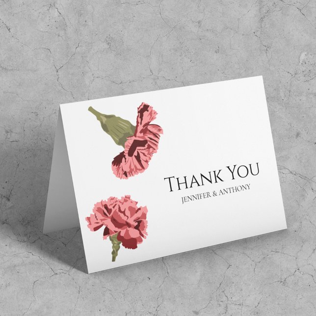 Carte De Remerciements Oeillets roses Luxe Moderne Floral Mariage (Créateur téléchargé)