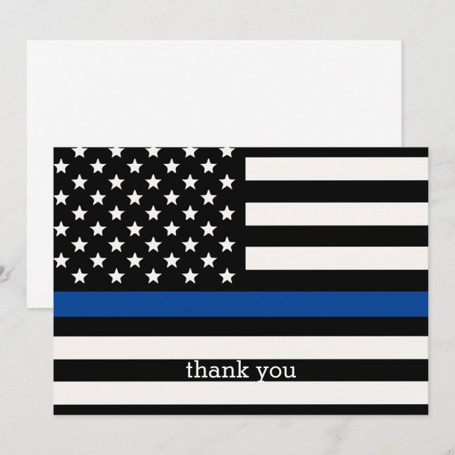 Carte De Remerciements Officier de police moderne Personnalisé Ligne Bleu (Devant / Derrière)