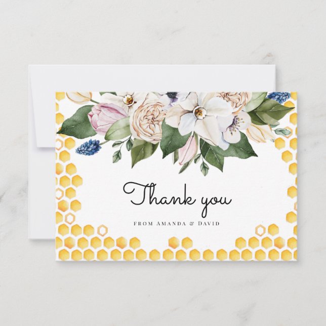 Carte De Remerciements Oh Babee Aquarelle Abee Baby shower floral jaune  (Devant)