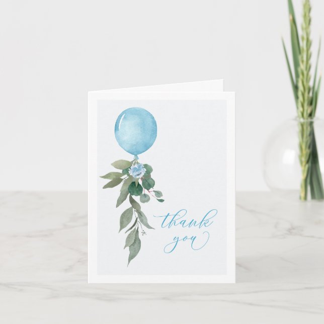 Carte De Remerciements Oh Boy Blue Balloon Baby shower de verdure (Devant)