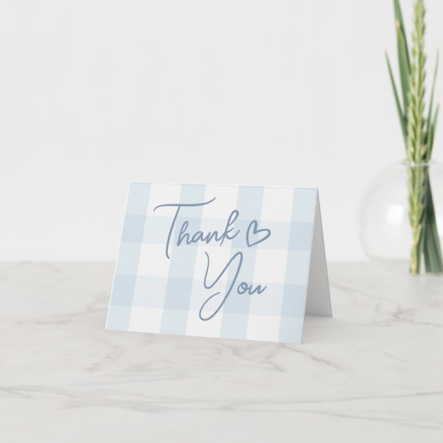 Carte De Remerciements Oh Boy Blue En vichy Baby shower (Devant)