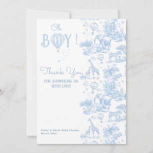 Carte De Remerciements Oh Boy Blue Toile Safari Baby shower animal