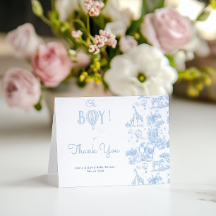 Carte De Remerciements Oh Boy Blue Toile Safari Baby shower animal
