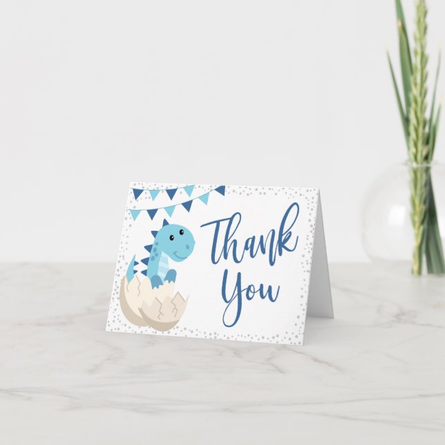 Carte De Remerciements Oh Boy Dinosaur Baby shower bleu marine (Devant)